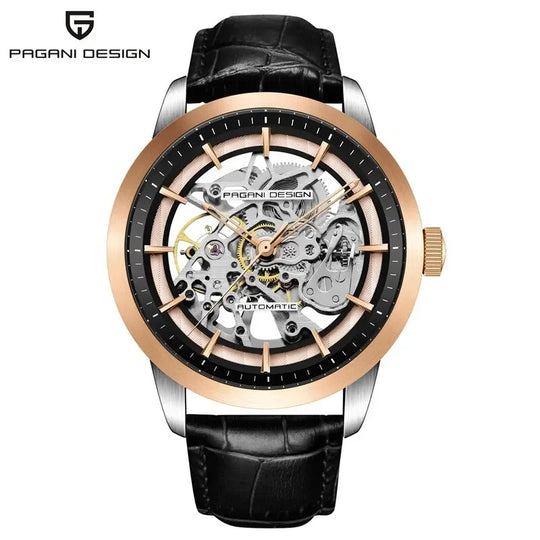 PAGANI DESIGN Business Man Watch Luxury Skeleton Hollow Leather Men&