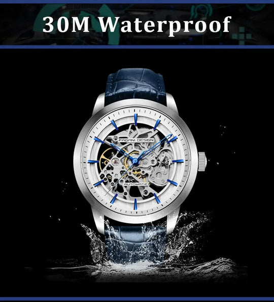 PAGANI DESIGN Business Man Watch Luxury Skeleton Hollow Leather Men&