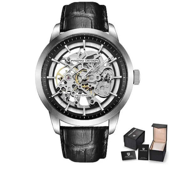 PAGANI DESIGN Business Man Watch Luxury Skeleton Hollow Leather Men&