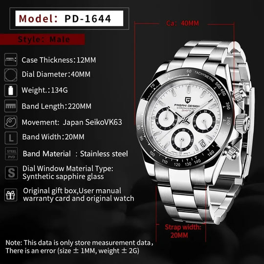 PAGANI DESIGN New Ceramic Bezel Men Quartz Wristwatches Luxurys Sapphire Glass Chronograph 100m Waterproof Stainless Watches Men