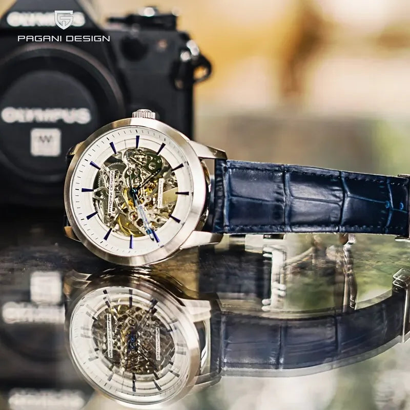 PAGANI DESIGN Business Man Watch Luxury Skeleton Hollow Leather Men&