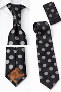 BlackCowboyBrand Premium Microfibre Black with Large Silver Polka Dots Tie Set