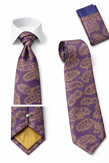 BlackCowboyBrand Premium Microfibre Mauve With Gold Paisley Pattern Tie Set