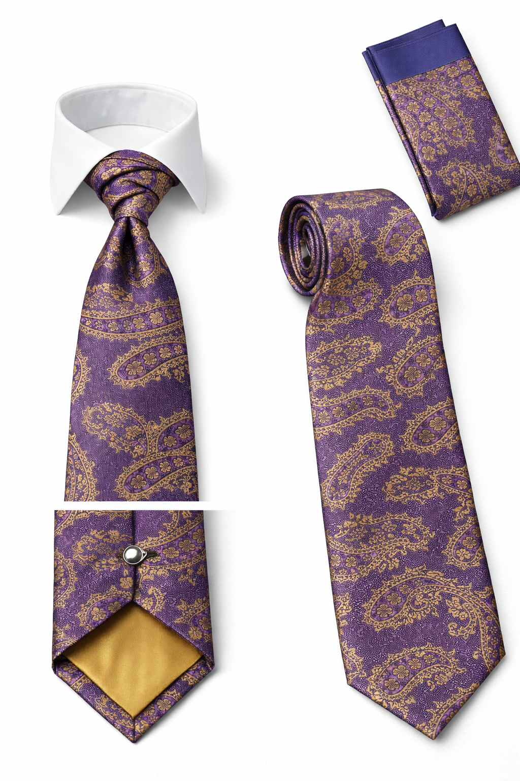 BlackCowboyBrand Premium Microfibre Mauve With Gold Paisley Pattern Tie Set
