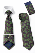 BlackCowboyBrand Premium Microfibre Rustic Brown with Green Paisley Pattern  Tie Set