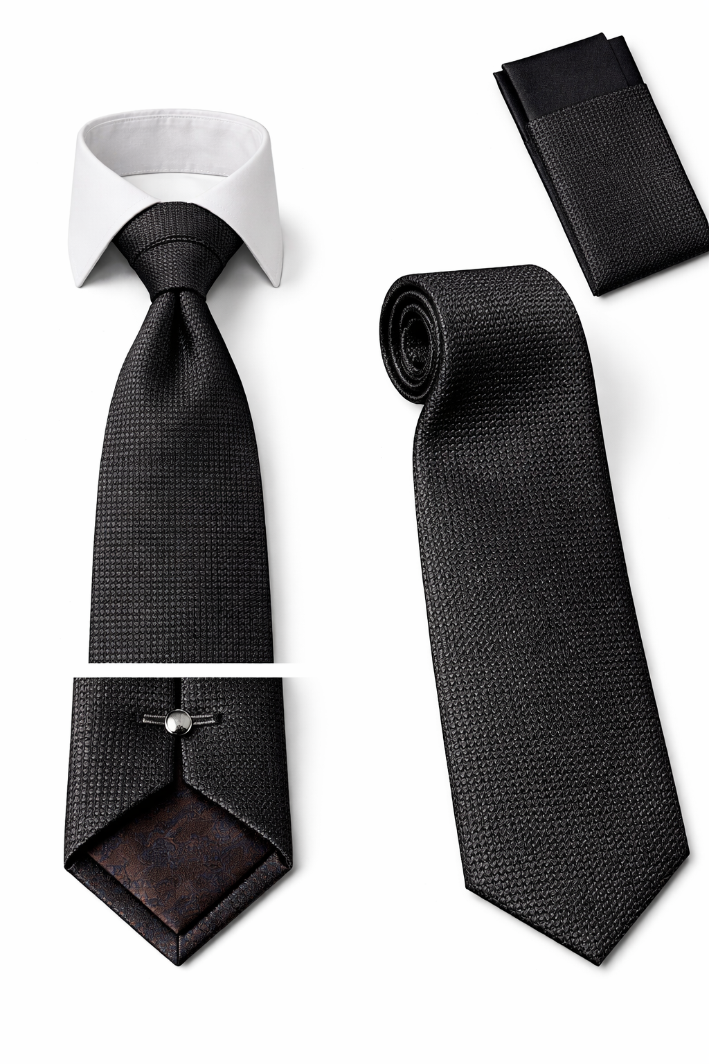 BlackCowboyBrand Premium Microfibre Plain Midnight Black Tie Set